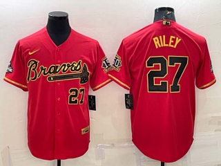 Men's Atlanta Braves #27 Austin Riley Red Gold World Series Champions Program Cool Base Stitched Baseball Jersey