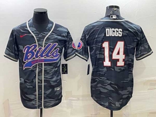 Men's Buffalo Bills #14 Stefon Diggs Grey Camo With Patch Cool Base Stitched Baseball Jersey