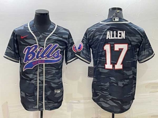 Men's Buffalo Bills #17 Josh Allen Grey Camo With Patch Cool Base Stitched Baseball Jersey