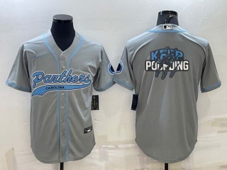 Men's Carolina Panthers Gray Team Big Logo With Patch Cool Base Stitched Baseball Jersey