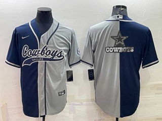 Men's Dallas Cowboys Navy Grey Split Team Big Logo With Patch Cool Base Stitched Baseball Jersey