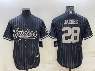 Men's Las Vegas Raiders #28 Josh Jacobs Black With Patch Cool Base Stitched Baseball Jersey