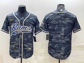 Men's Los Angeles Rams Blank Grey Navy Camo With Patch Cool Base Stitched Baseball Jersey