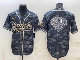 Men's New Orleans Saints Grey Camo Team Big Logo With Patch Cool Base Stitched Baseball Jersey