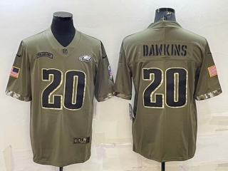 Men's Philadelphia Eagles #20 Brian Dawkins 2022 Olive Salute To Service Limited Stitched Jersey
