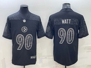 Men's Pittsburgh Steelers #90 T.J. Watt Black Reflective Limited Stitched Football Jersey