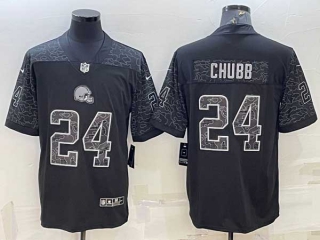 Men's Cleveland Browns #24 Nick Chubb Black Reflective Limited Stitched Football Jersey