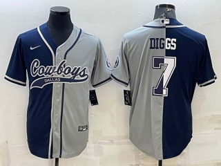 Men's Dallas Cowboys #7 Trevon Diggs Navy Gray Split With Patch Cool Base Stitched Baseball Jersey