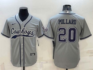 Men's Dallas Cowboys #20 Tony Pollard Grey With Patch Cool Base Stitched Baseball Jersey