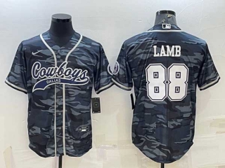 Men's Dallas Cowboys #88 CeeDee Lamb Gray Camo With Patch Cool Base Stitched Baseball Jersey