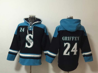 Men's Seattle Mariners #24 Ken Griffey Black Ageless Must Have Lace Up Pullover Hoodie