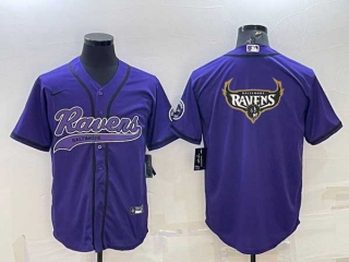 Men's Baltimore Ravens Purple Team Big Logo With Patch Cool Base Stitched Baseball Jersey