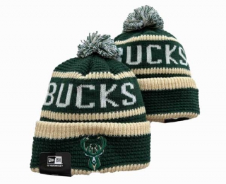 NBA Milwaukee Bucks New Era Green Cream Beanies Knit Hats 3007