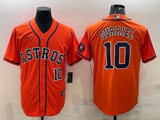 Men's Houston Astros #10 Yuli Gurriel Number Orange With Patch Stitched MLB Cool Base Nike Jersey