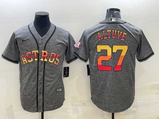 Men's Houston Astros #27 Jose Altuve Grey Gridiron With Patch Cool Base Stitched Baseball Jersey