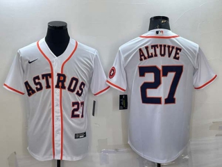 Men's Houston Astros #27 Jose Altuve Number White With Patch Stitched MLB Cool Base Nike Jersey