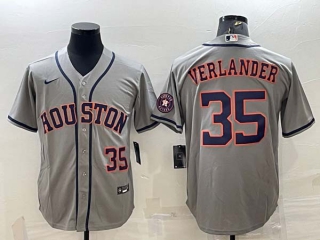Men's Houston Astros #35 Justin Verlander Number Grey With Patch Stitched MLB Cool Base Nike Jersey