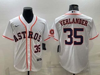 Men's Houston Astros #35 Justin Verlander Number White With Patch Stitched MLB Cool Base Nike Jersey