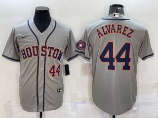 Men's Houston Astros #44 Yordan Alvarez Number Grey With Patch Stitched MLB Cool Base Nike Jersey