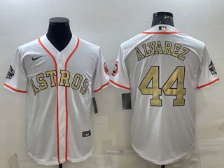 Men's Houston Astros #44 Yordan Alvarez White Gold 2022 World Series Champions Stitched Cool Base Nike Jersey