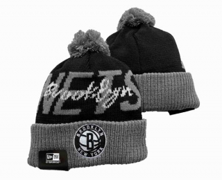 NBA Brooklyn Nets New Era Black Gray Confident Cuffed Knit Hat with Pom 3012