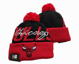 NBA Chicago Bulls New Era Black Red Confident Cuffed Knit Hat with Pom 3030