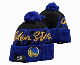 NBA Golden State Warriors New Era Black Royal Confident Cuffed Knit Hat with Pom 3065