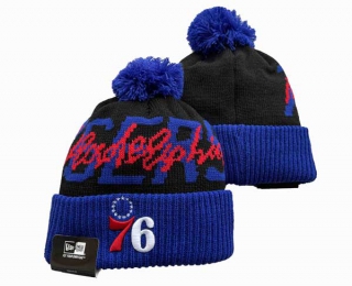 NBA Philadelphia 76ers New Era Black Royal Confident Cuffed Knit Hat with Pom 3007