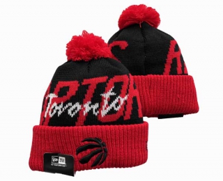 NBA Toronto Raptors New Era Black Red Confident Cuffed Knit Hat with Pom 3007