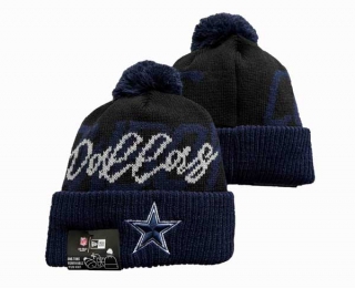 NFL Dallas Cowboys New Era Black Navy Confident Cuffed Knit Hat with Pom 3057