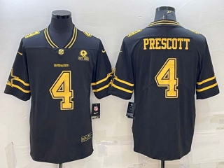 Men's Dallas Cowboys #4 Dak Prescott Black Gold Edition With 1960 Patch Limited Stitched Football Jersey