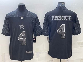 Men's Dallas Cowboys #4 Dak Prescott Black Reflective Limited Stitched Football Jersey
