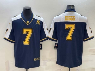 Men's Dallas Cowboys #7 Trevon Diggs Navy Gold Edition With 1960 Patch Limited Stitched Football Jersey
