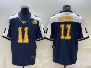 Men's Dallas Cowboys #11 Micah Parsons Navy Gold Edition With 1960 Patch Limited Stitched Football Jersey