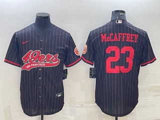 Men's San Francisco 49ers #23 Christian McCaffrey Black Pinstripe With Patch Cool Base Stitched Baseball Jersey