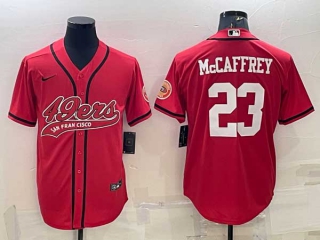 Men's San Francisco 49ers #23 Christian McCaffrey Red With Patch Cool Base Stitched Baseball Jersey