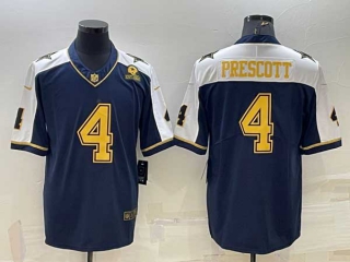 Men's Dallas Cowboys #4 Dak Prescott Navy Gold Edition With 1960 Patch Limited Stitched Football Jersey