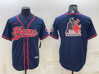 Men's Houston Texans Navy Team Big Logo With Patch Cool Base Stitched Baseball Jersey