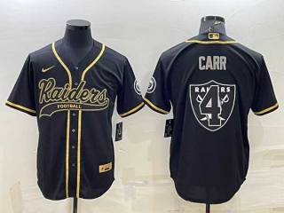 Men's Las Vegas Raiders #4 Derek Carr Black Gold Team Big Logo With Patch Cool Base Stitched Baseball Jersey