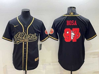 Men's San Francisco 49ers #97 Nick Bosa Black Gold Team Big Logo With Patch Cool Base Stitched Baseball Jersey