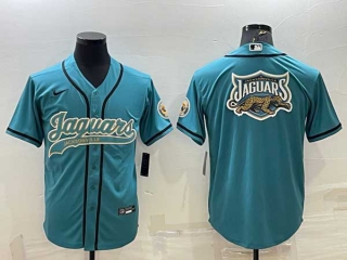 Men's Jacksonville Jaguars Teal Team Big Logo With Patch Cool Base Stitched Baseball Jersey