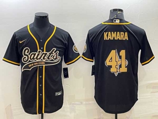Men's New Orleans Saints #41 Alvin Kamara Black Team Big Logo With Patch Cool Base Stitched Baseball Jersey