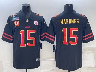 Men's Kansas City Chiefs #15 Patrick Mahomes Black Red Super Bowl LVII Patch And C Patch Vapor Untouchable Limited Stitched Jersey