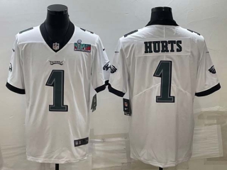 Men's Philadelphia Eagles #1 Jalen Hurts Limited White Super Bowl LVII Patch Vapor Stitched Football Jersey