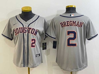 Women's Houston Astros #2 Alex Bregman Number Grey With Patch Stitched MLB Cool Base Nike Jersey