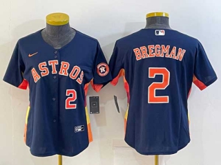 Women's Houston Astros #2 Alex Bregman Number Navy Blue With Patch Stitched MLB Cool Base Nike Jersey