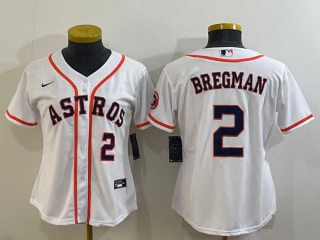 Women's Houston Astros #2 Alex Bregman Number White With Patch Stitched MLB Cool Base Nike Jersey