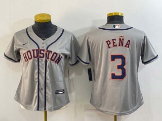Women's Houston Astros #3 Jeremy Pena Grey With Patch Stitched MLB Cool Base Nike Jersey