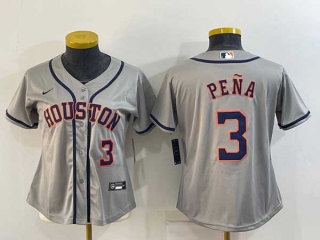 Women's Houston Astros #3 Jeremy Pena Number Grey With Patch Stitched MLB Cool Base Nike Jersey