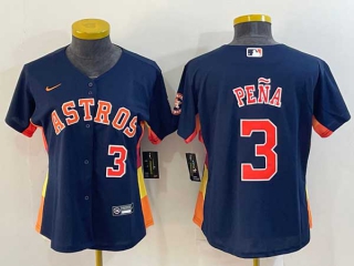 Women's Houston Astros #3 Jeremy Pena Number Navy Blue With Patch Stitched MLB Cool Base Nike Jersey